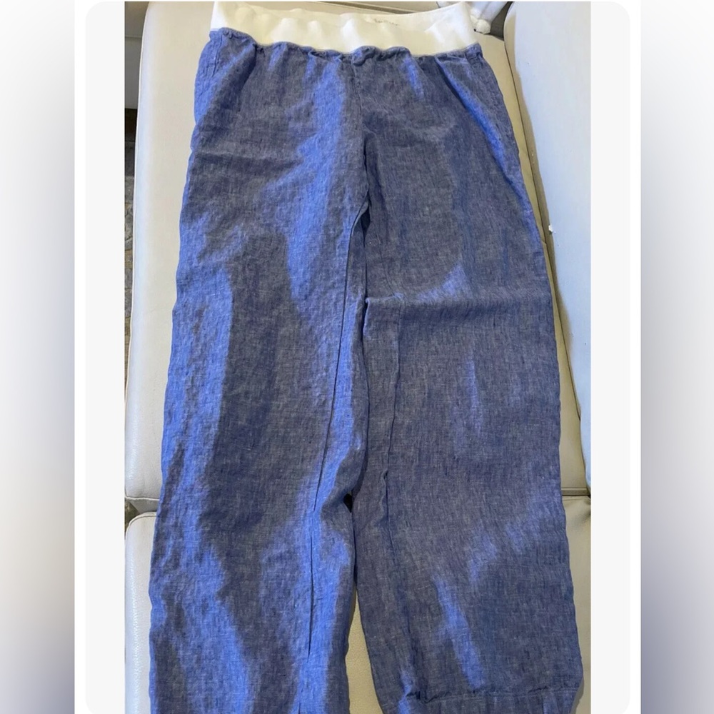 Lilly Pulitzer Blue and White Linen Beach Palazzo pants size L large 10-12
